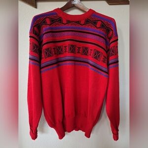 Vintage Meister Mens Red Wool Blend  Ski Sweater. Size L